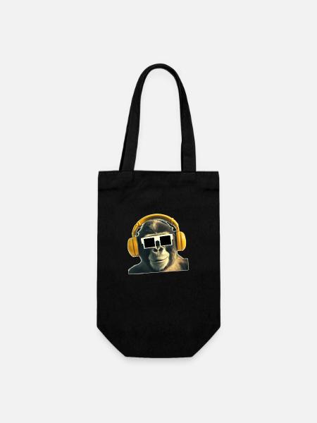 Cooler Affe mit Kopfhoerer und Brille - Geschenkbeutel für Flaschen - Schwarz