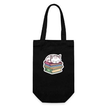 Sleeping Book Cat - Gift Bag for Bottles - black - Front