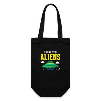 Ich habe Aliens Retro Flying Saucer überlebt - Geschenkbeutel für Flaschen - Schwarz - Vorne