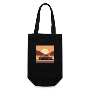 Auto / Oldtimer /Sonnenuntergang - Geschenkbeutel für Flaschen - Schwarz - Vorne