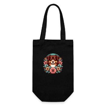 Australian Shepherd red tri Pastel Retro Flowers - Gift Bag for Bottles - black - Front