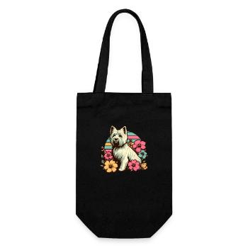 Cairn Terrier Retro Pastell Blumen - Geschenkbeutel für Flaschen - Schwarz - Vorne