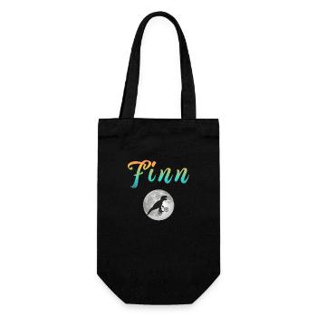 FINN - Schöner Jungen Name mit Dinosaurier - Geschenkbeutel für Flaschen - Schwarz - Vorne