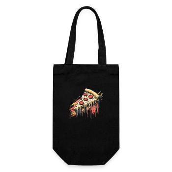 Pizza Stück mit viel Käse Salami Fast Food Lecker - Geschenkbeutel für Flaschen - Schwarz - Vorne