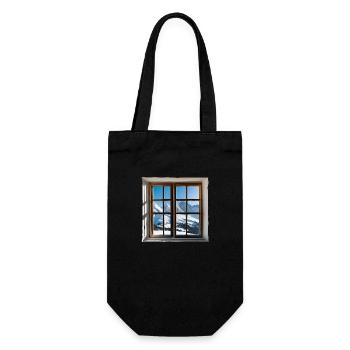 Blick aus dem Fenster Winterlandschaft Berge - Geschenkbeutel für Flaschen - Schwarz - Vorne