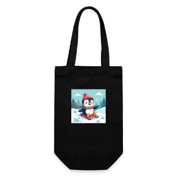 Lachender Pinguin auf dem Schlitten – Winterspaß - Geschenkbeutel für Flaschen - Schwarz - Vorne