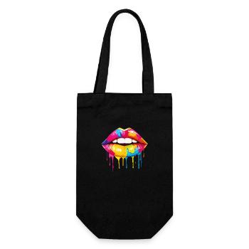 Lippen Bunt Lippenstift Kussmund Pop Art Kunst - Geschenkbeutel für Flaschen - Schwarz - Vorne