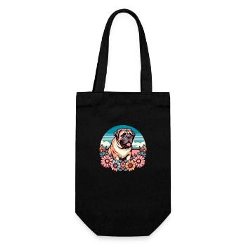 Bullmastiff Retro Pastell Blumen - Geschenkbeutel für Flaschen - Schwarz - Vorne