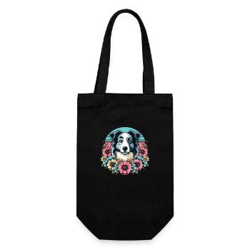 Border Collie Rétro Pastel Floral Bleu Merle - Sac à bouteille - noir - Devant
