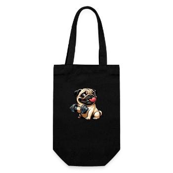 Pug at dumbbell workout: fitness fun - Gift Bag for Bottles - black - Front