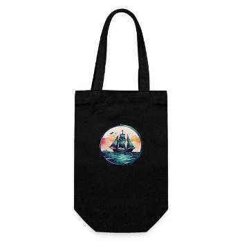 Aquarell Sailingship - Geschenkbeutel für Flaschen - Schwarz - Vorne