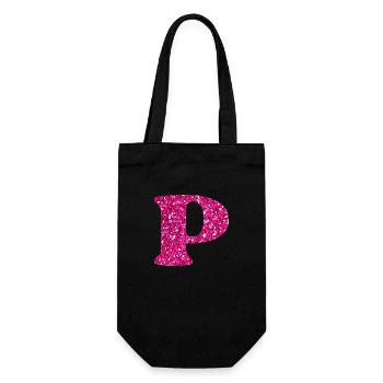 Glitzer rosa Buchstabe p - Geschenkbeutel für Flaschen - Schwarz - Vorne