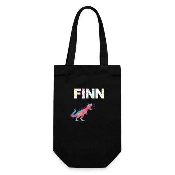 FINN - Schöner Jungen Name mit Dinosaurier - Geschenkbeutel für Flaschen - Schwarz - Vorne
