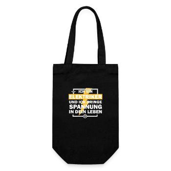Elektriker - Ich bringe Spannung in dein Leben - Geschenkbeutel für Flaschen - Schwarz - Vorne