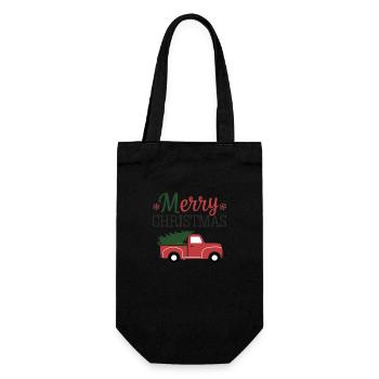 Merry Christmas - Auto mit Weihnachtsbaum - Geschenkbeutel für Flaschen - Schwarz - Vorne