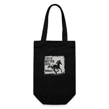 Ein Leben mit Pferden ist ein gutes Leben - Geschenkbeutel für Flaschen - Schwarz - Vorne
