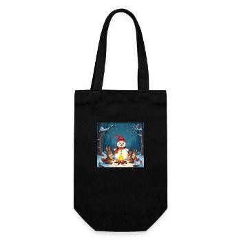 Bonhomme de neige et animaux de la forêt au feu de camp – Cosy - Sac à bouteille - noir - Devant