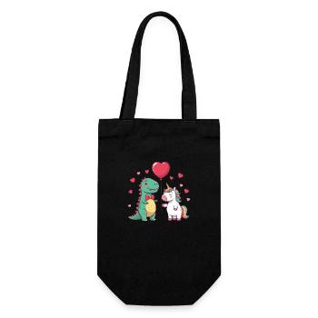 Cute Dino & Unicorn Valentine's T-Shirt - Gift Bag for Bottles - black - Front