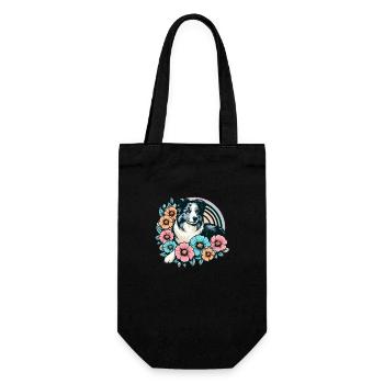 Border Collie Retro Pastel Floral Blue Merle - Gift Bag for Bottles - black - Front