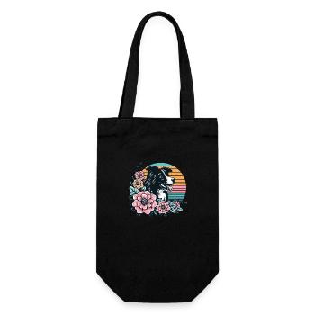Border Collie Retro Pastel Floral Black White - Gift Bag for Bottles - black - Front