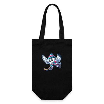 Schneeeule Hockeyspieler Cartoon Eishockey - Geschenkbeutel für Flaschen - Schwarz - Vorne