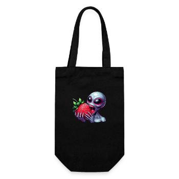 Außerirdischer UFO Erdbeere lustig fruchtig - Geschenkbeutel für Flaschen - Schwarz - Vorne