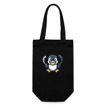 Cooler Pinguin Eishockey Spieler - Geschenkbeutel für Flaschen - Schwarz - Vorne