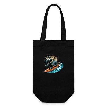 Surfende Hyäne auf dem Surfbrett - Geschenkbeutel für Flaschen - Schwarz - Vorne