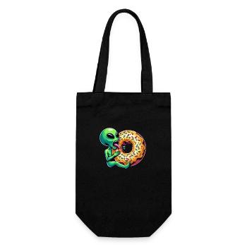 Außerirdischer UFO Donut Bäcker Gebäck lustig - Geschenkbeutel für Flaschen - Schwarz - Vorne