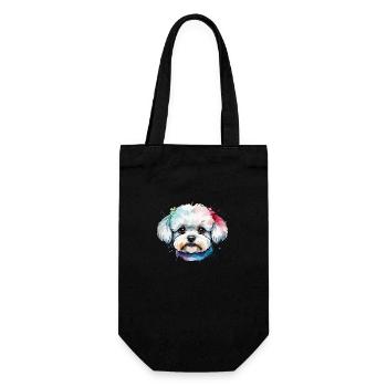 Chien bichon frisé mignon coloré à l’aquarelle - Sac à bouteille - noir - Devant