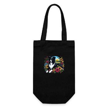 Border Collie Cottage Core Flowers - Sac à bouteille - noir - Devant