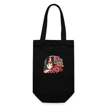 Border Collie Retro Pastel Floral Red Brown - Gift Bag for Bottles - black - Front