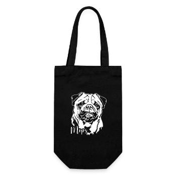 Mops Portrait Hund Hunde Wilsigns - Geschenkbeutel für Flaschen - Schwarz - Vorne
