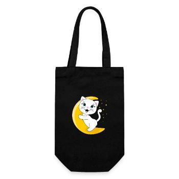 Smiling white cat sitting on the moon - Gift Bag for Bottles - black - Front