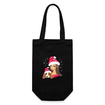 Fille avec un chien cocker épagneul dans des chapeaux de Noël - Sac à bouteille - noir - Devant