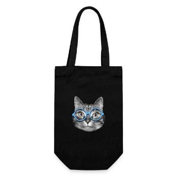 Katze mit blauer Brille - Geschenkbeutel für Flaschen - Schwarz - Vorne