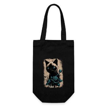 Siamkatze mit Blume - Geschenkbeutel für Flaschen - Schwarz - Vorne