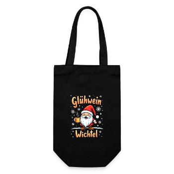 Weihnachten EIN GLÜHWEIN WICHTEL ZWEI GLÜHWEIN - Geschenkbeutel für Flaschen - Schwarz - Vorne