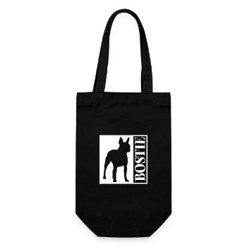 Boston Terrier Bostie Grafik mit Schriftzug - Geschenkbeutel für Flaschen - Schwarz - Vorne