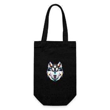 Siberian Husky Polygonales Porträt: Hundekunst - Geschenkbeutel für Flaschen - Schwarz - Vorne