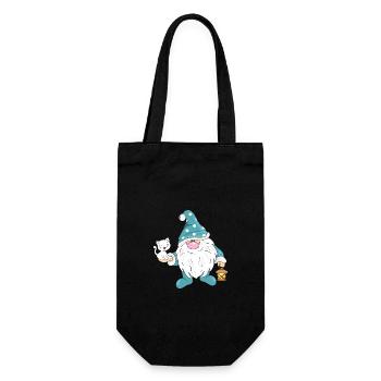 Funny Nordic gnome with a cute white cat - Gift Bag for Bottles - black - Front