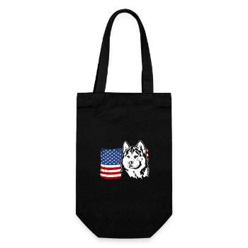 Siberian Husky US Amerika Fahne Hunde Wilsigns - Geschenkbeutel für Flaschen - Schwarz - Vorne