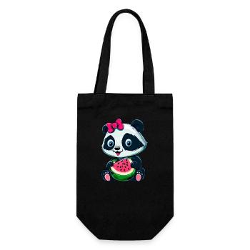 Jolie fille panda à la pastèque - Sac à bouteille - noir - Devant