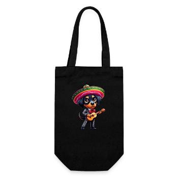 Dobermann als Mariachi Gitarrist Cinco de Mayo - Geschenkbeutel für Flaschen - Schwarz - Vorne