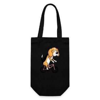 Lustiger Beagle Hund auf Fahrrad skurril witzig - Geschenkbeutel für Flaschen - Schwarz - Vorne