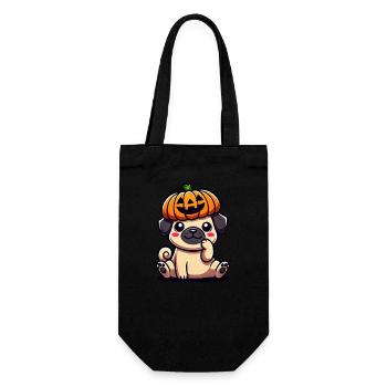 Halloween Pumpkin Cute Pug Cartoon Dog October - Gift Bag for Bottles - black - Front