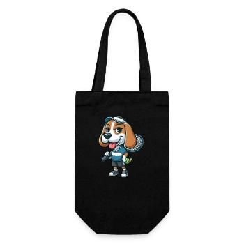 Lustiger Beagle spielt Tennis Comic für Tennisfans - Geschenkbeutel für Flaschen - Schwarz - Vorne