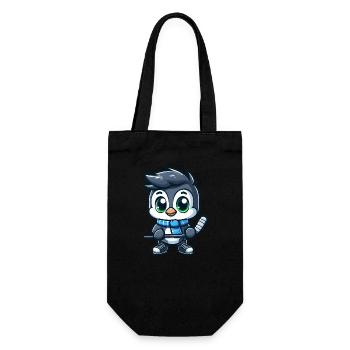 Pinguin Eishockey Spieler Cartoon Kunst - Geschenkbeutel für Flaschen - Schwarz - Vorne