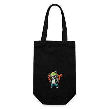 Cool Panda mit grüner Mütze Skater Style für Kids - Geschenkbeutel für Flaschen - Schwarz - Vorne