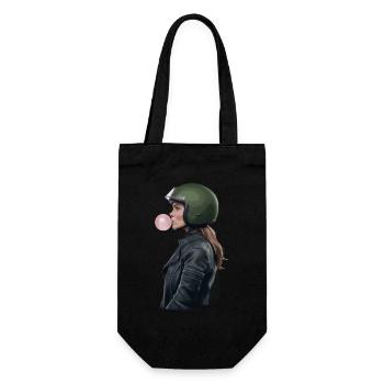 Coole Motorradfahrerin Bikerin kaut Kaugummi - Geschenkbeutel für Flaschen - Schwarz - Vorne